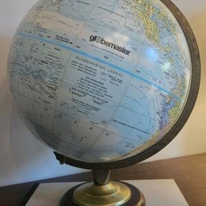 Vintage Globemaster 12 In Diameter Globe Raised Topography Wood & Brass Accents